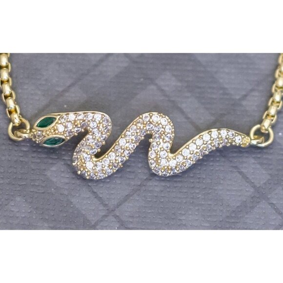 7 inch, Vintage Serpent Spiral Rhinestones Link Light Gold Tone Bracelet - G48 - Picture 2 of 3